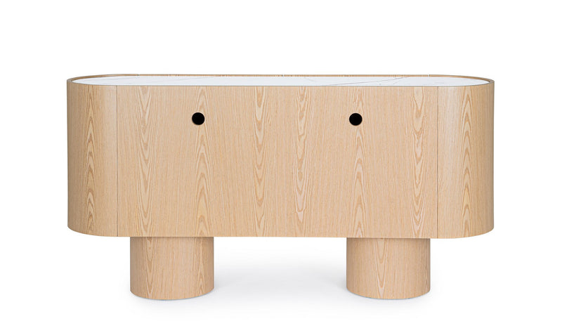 Madia moderna con angoli tondi in legno con piano in pietra naturale cm 160x45x80h