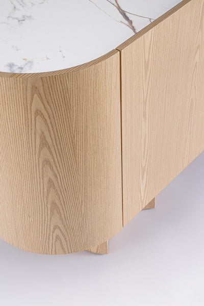Madia moderna con angoli tondi in legno con piano in pietra naturale cm 160x45x80h