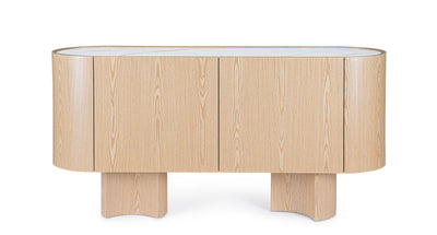 Madia moderna con angoli tondi in legno con piano in pietra naturale cm 160x45x80h