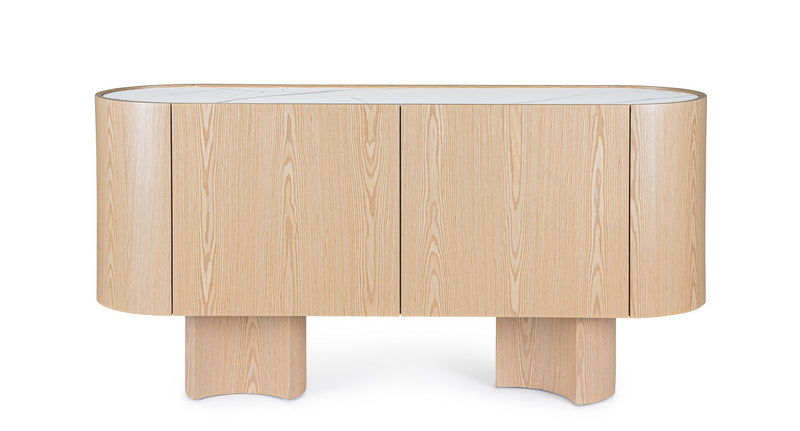 Madia moderna con angoli tondi in legno con piano in pietra naturale cm 160x45x80h