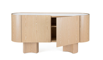 Madia moderna con angoli tondi in legno con piano in pietra naturale cm 160x45x80h