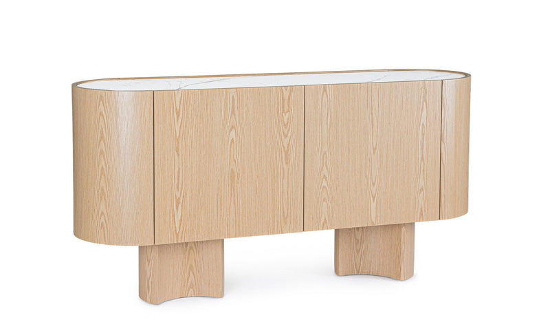 Madia moderna con angoli tondi in legno con piano in pietra naturale cm 160x45x80h
