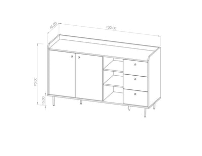 Mobile living con ante e cassetti colore rovere gambe in metallo cm 150x45x90h