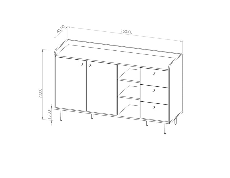 Mobile living con ante e cassetti colore rovere gambe in metallo cm 150x45x90h