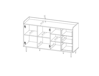 Mobile living con ante e cassetti colore rovere gambe in metallo cm 150x45x90h