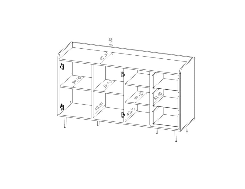 Mobile living con ante e cassetti colore rovere gambe in metallo cm 150x45x90h