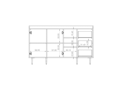 Mobile living con ante e cassetti colore rovere gambe in metallo cm 150x45x90h