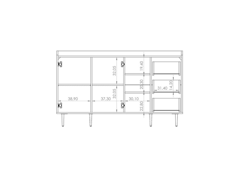 Mobile living con ante e cassetti colore rovere gambe in metallo cm 150x45x90h