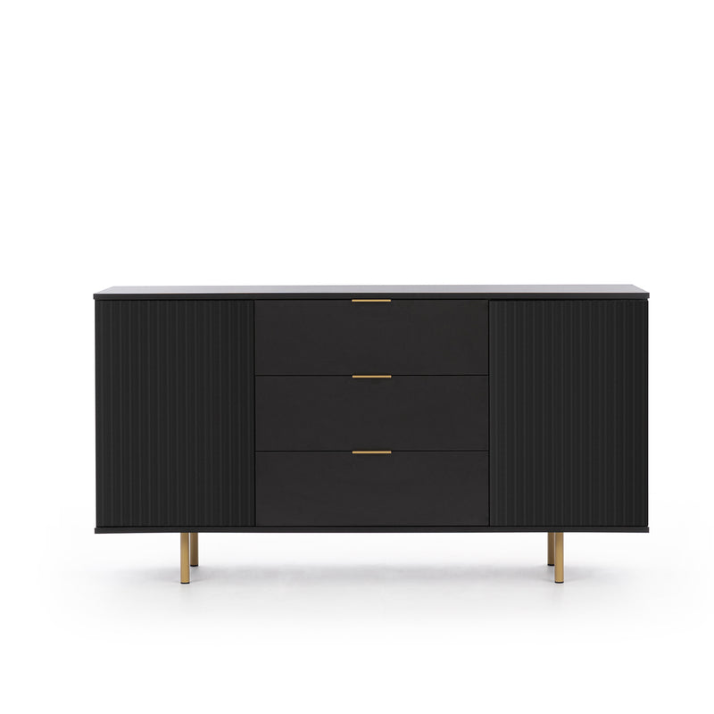 Credenza design nero e oro 2 ante e cassetti effetto cannettato cm 151x41x80h