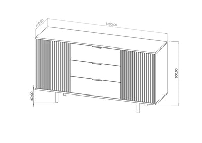 Credenza design nero e oro 2 ante e cassetti effetto cannettato cm 151x41x80h