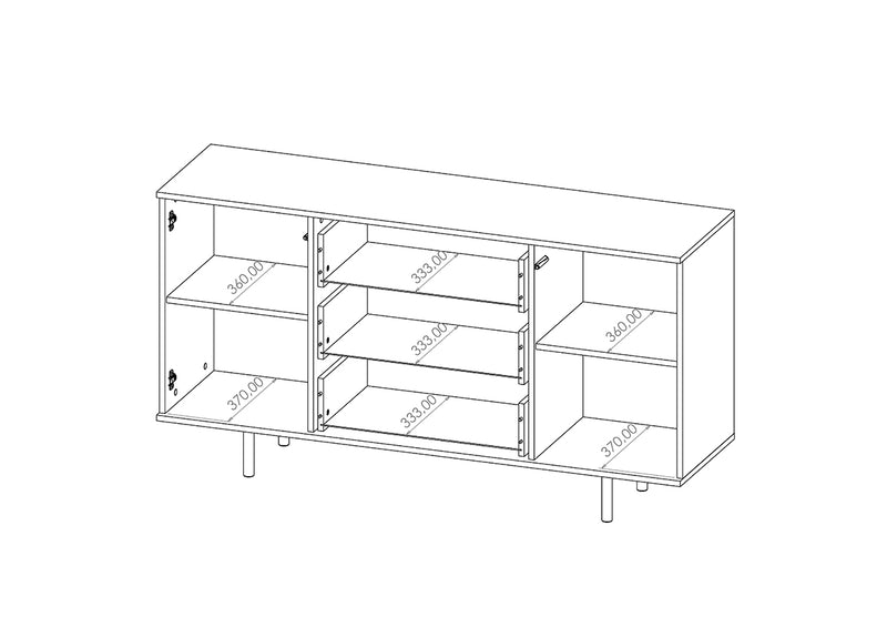 Credenza design nero e oro 2 ante e cassetti effetto cannettato cm 151x41x80h