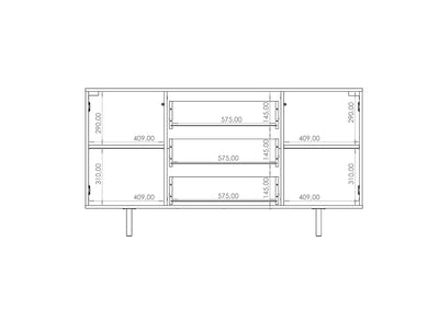 Credenza design nero e oro 2 ante e cassetti effetto cannettato cm 151x41x80h