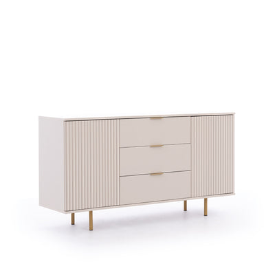 Credenza moderna elegante 2 ante e cassetti colore cashmere e oro cm 151x41x80h