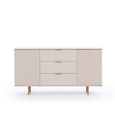 Credenza moderna elegante 2 ante e cassetti colore cashmere e oro cm 151x41x80h