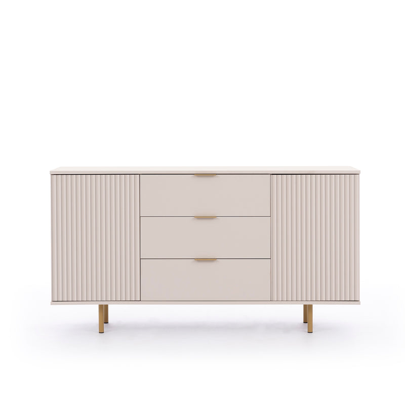 Credenza moderna elegante 2 ante e cassetti colore cashmere e oro cm 151x41x80h