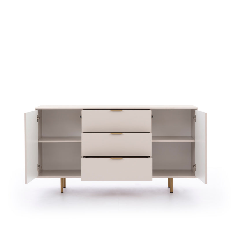 Credenza moderna elegante 2 ante e cassetti colore cashmere e oro cm 151x41x80h