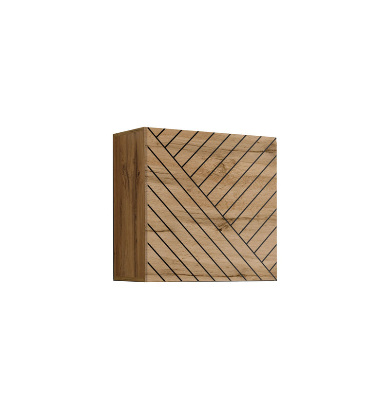 Emira - Parete sospesa living nero lucido e quercia con linee oblique - vari colori