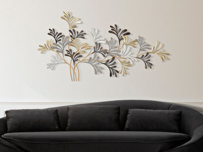 Decorazione moderna per parete in metallo con foglie cm 130x7x70h