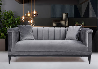 divano moderno 2 posti elegante imbottito e rivestito in velluto colore antracite