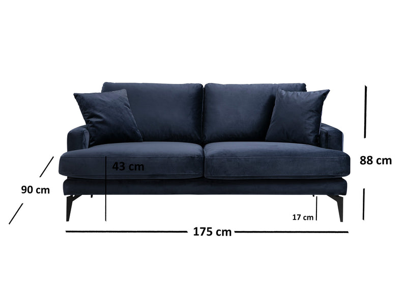 Divano design imbottito biposto rivestito in tessuto cm 175x88x90h - vari colori