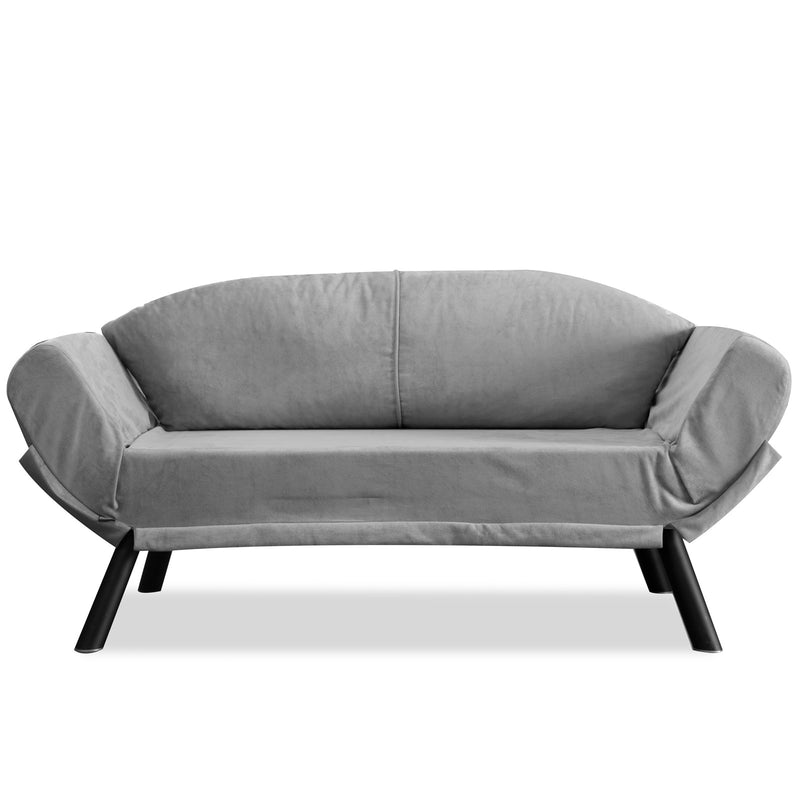 Divano soggiorno 2 posti trasformabile in letto in metallo e tessuto grigio cm 177x75x87h
