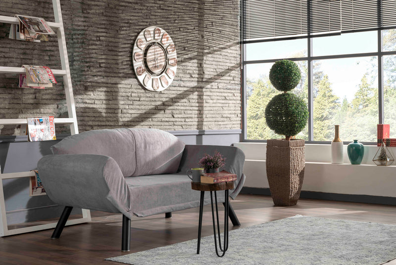 divano design moderno 2 posti trasformabile in letto singolo rivestito in tessuto grigio