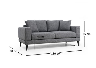 Divano living moderno 2 posti in tessuto colore grigio cm 180x90x85h