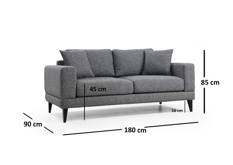 Divano living moderno 2 posti in tessuto colore grigio cm 180x90x85h