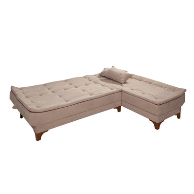 Divano letto da 3 posti ad angolo con penisola in tessuto colore rosa cm 225x160x86h