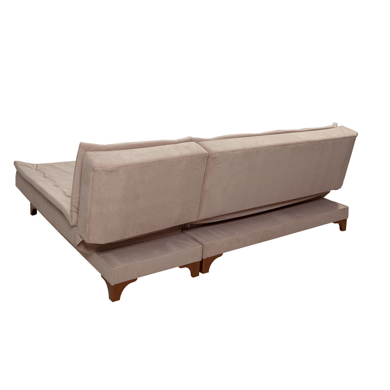 Divano letto da 3 posti ad angolo con penisola in tessuto colore rosa cm 225x160x86h