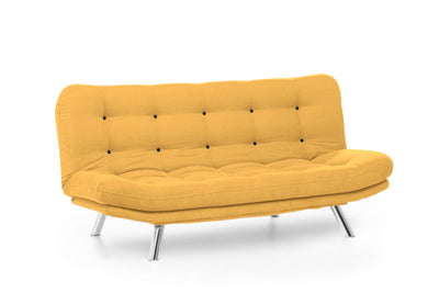 Divano design senza braccioli 3 posti con funzione letto in tessuto giallo cm 200x105x95h