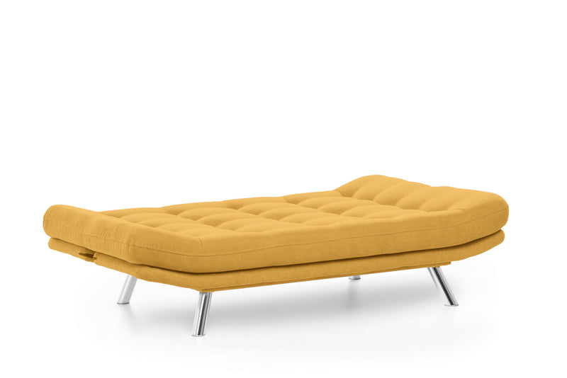 Divano design senza braccioli 3 posti con funzione letto in tessuto giallo cm 200x105x95h