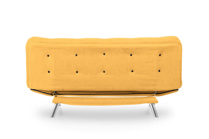 Divano design senza braccioli 3 posti con funzione letto in tessuto giallo cm 200x105x95h