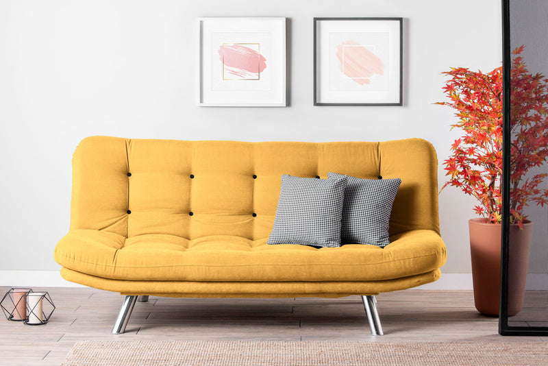 divano moderno 3 posti senza braccioli in tessuto giallo trasformabile in letto