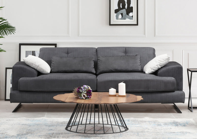 Divano imbottito 3 posti soggiorno colore antracite cm 225x92x79h