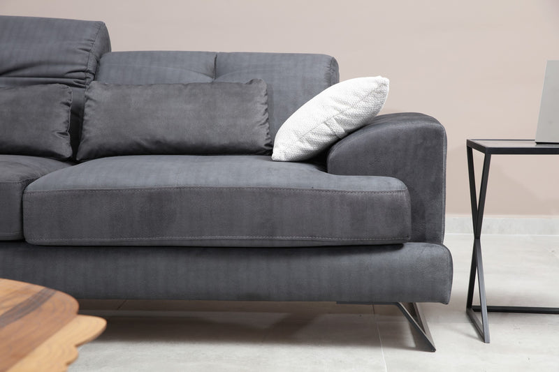 Divano imbottito 3 posti soggiorno colore antracite cm 225x92x79h