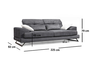 Divano imbottito 3 posti soggiorno colore antracite cm 225x92x79h