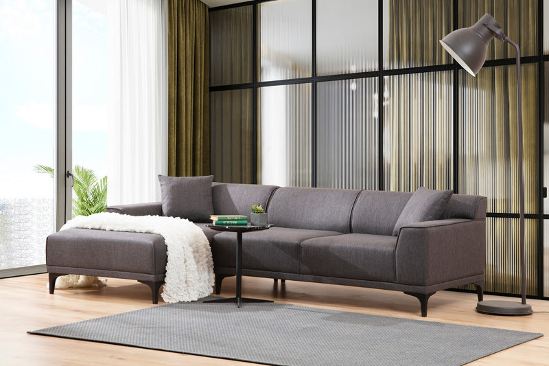 divano moderno ad angolo sinistro imbottito rivestito in tessuto antracite 