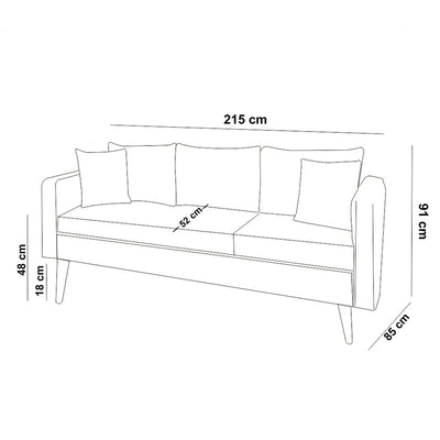 Divano moderno da 3 posti per soggiorno in tessuto cm 215x85x91h - vari colori