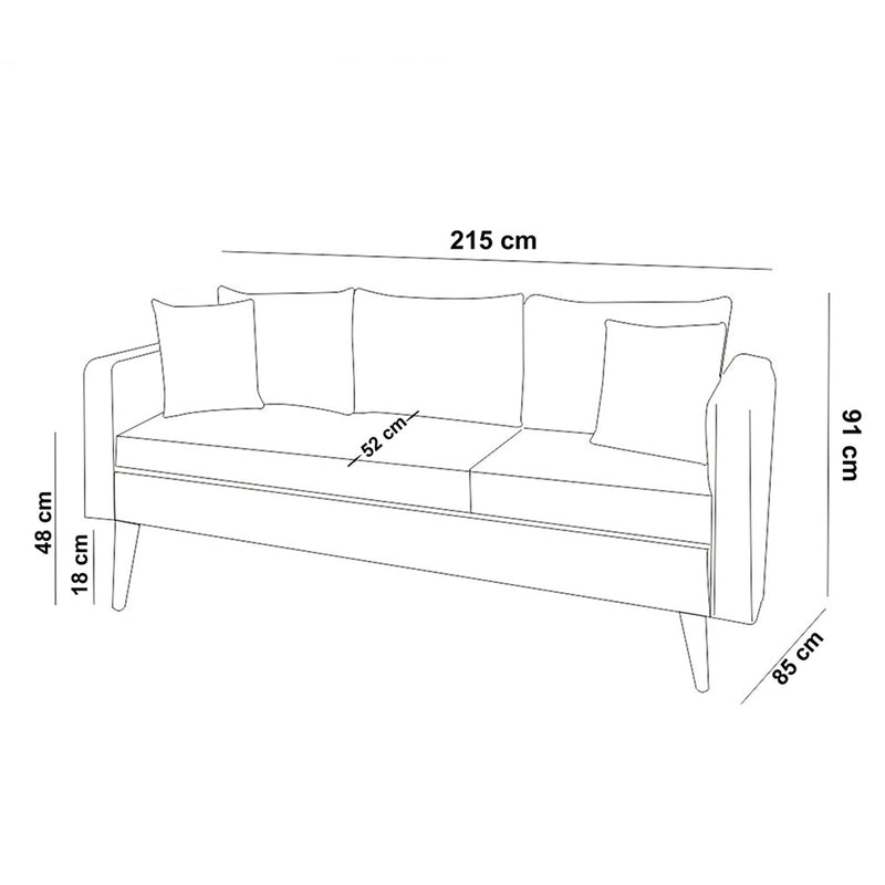 Divano moderno da 3 posti per soggiorno in tessuto cm 215x85x91h - vari colori