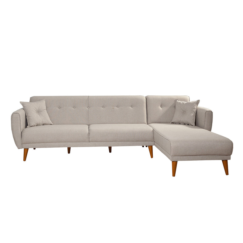 Divano 3 posti con penisola angolare reversibile in tessuto crema cm 277x175x86h