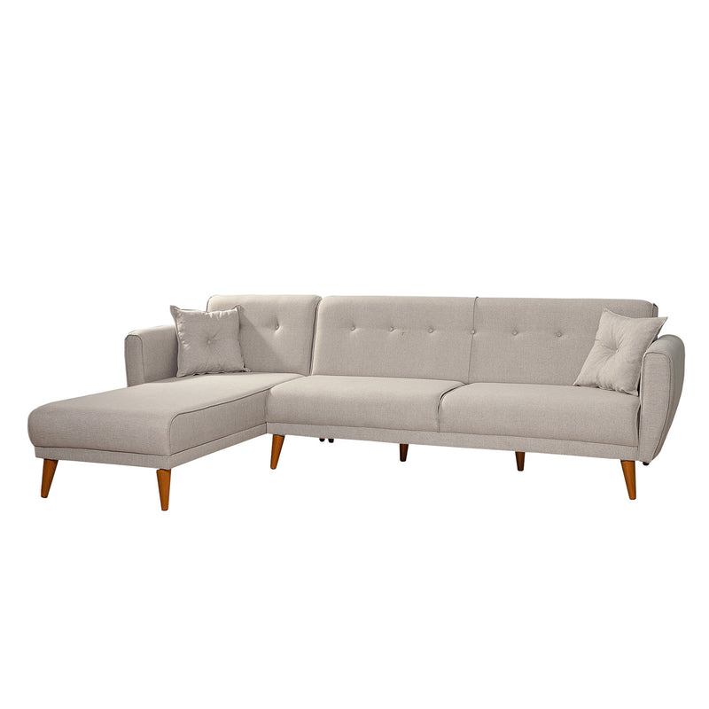 Divano 3 posti con penisola angolare reversibile in tessuto crema cm 277x175x86h
