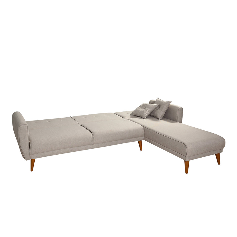Divano 3 posti con penisola angolare reversibile in tessuto crema cm 277x175x86h