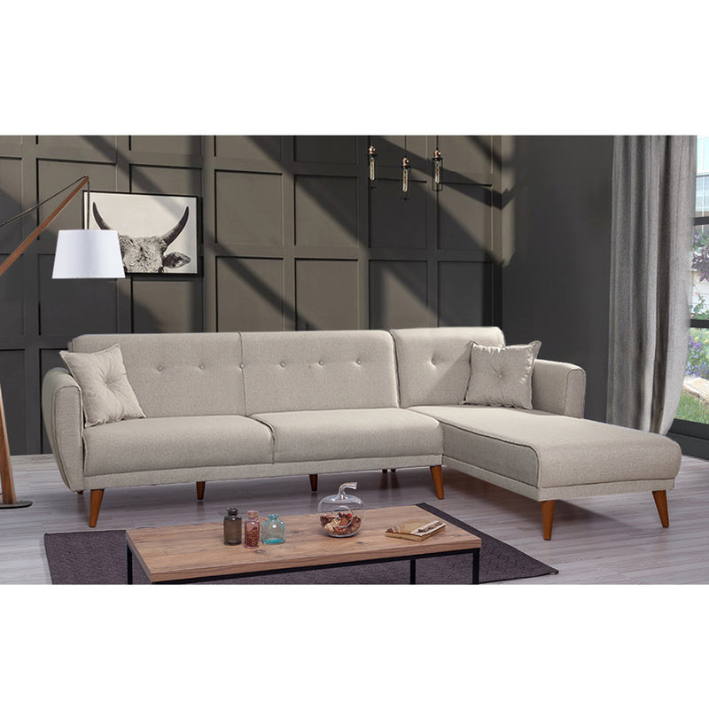 divano letto 3 posti angolare in tessuto crema con penisola reversibile 