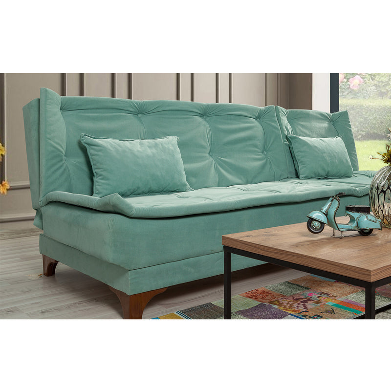 Divano 3 posti con penisola ad angolo in tessuto verde chiaro cm 225x160x86h