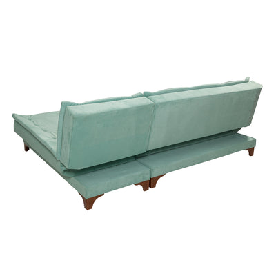Divano 3 posti con penisola ad angolo in tessuto verde chiaro cm 225x160x86h