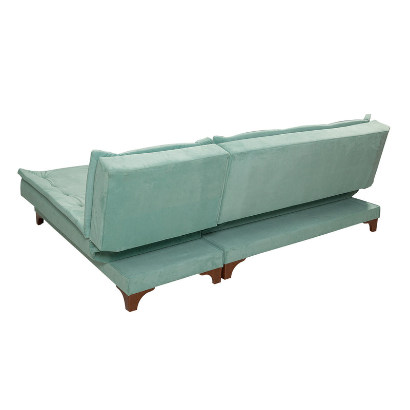 Divano 3 posti con penisola ad angolo in tessuto verde chiaro cm 225x160x86h