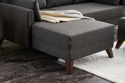 Divano letto angolare moderno con penisola rivestito in tessuto cm 205x140x85h - vari colori
