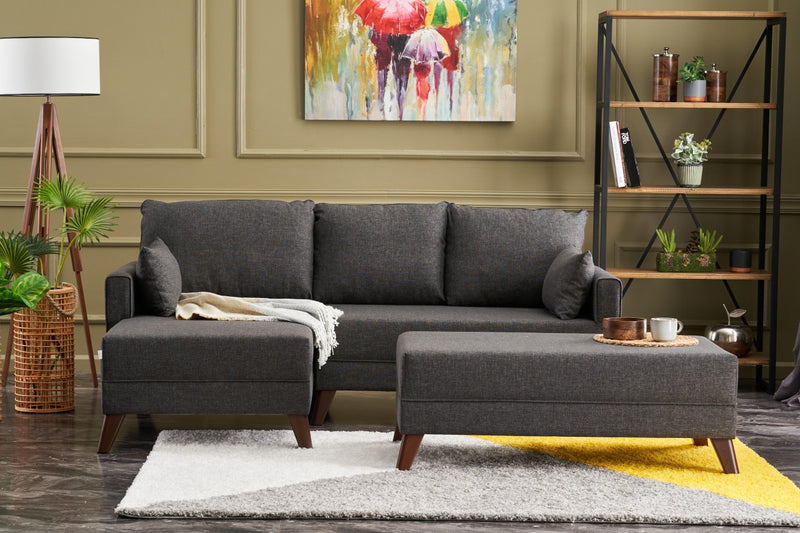 Divano letto angolare moderno con penisola rivestito in tessuto cm 205x140x85h - vari colori