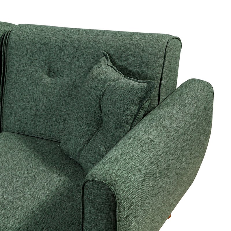 Divano moderno letto angolare in tessuto colore verde cm 277x175x86h